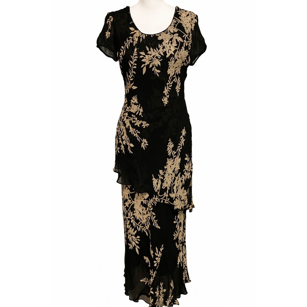 Vintage Black Floral Sequin Maxi Dress Size 8 Sheer Fairy WhimsyGoth Gringe